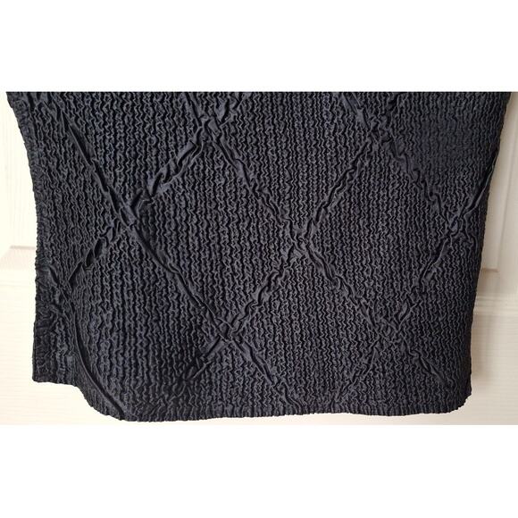 Elastic Crepe Textured short sleeves Black Top Rhombus Argyle M Goth Whimsygoth - Picture 5 of 6